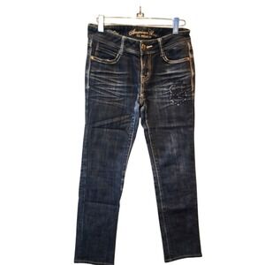 E-Land Jeans Women 27 Blue Skinny Low Rise Whiskered Rhinestone Y2K C2